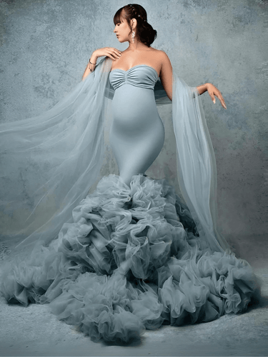 Puffy Ruffles Maternity Dress For Photoshoot Women Pregnant Gowns Lush Tulle Robe Bathrobes Blue Sweetheart Maxi Dresses Shawl, Drestiny, Maternity photoshoot dress, Long maternity photoshoot dress, Boho maternity photoshoot dress, Cheap maternity photoshoot dress, XS, S, M, L, XL, XXL, 3XL, XXXL, 2, 4, 6, 8, 10, 12, 14, 16, Plus size maternity dresses for photoshoots, blue, Off Shoulder, Sleeveless, Maxi Dresses, Dresses, United States, Canada, Australia, New Zealand, United Kingdom, USA, shopdrestiny.com